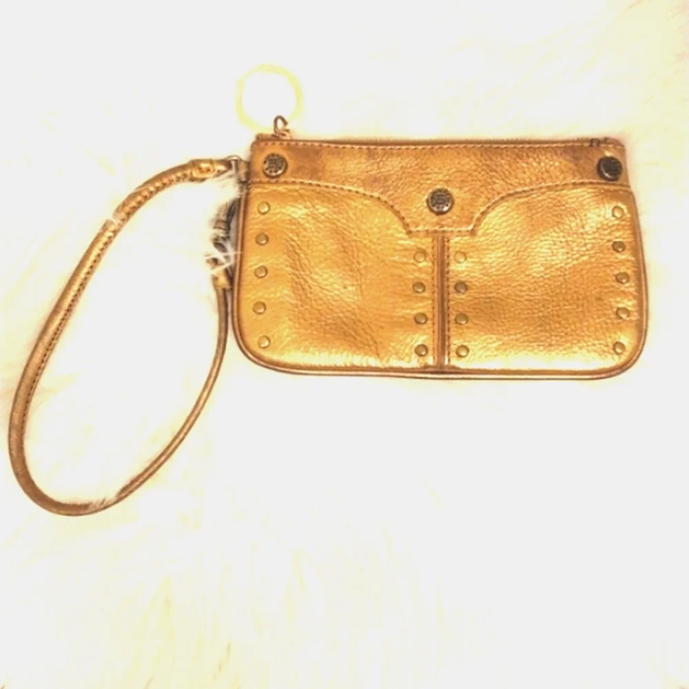 Michael Kors GOLD Leather Wrist Pouch Coin Bag 9